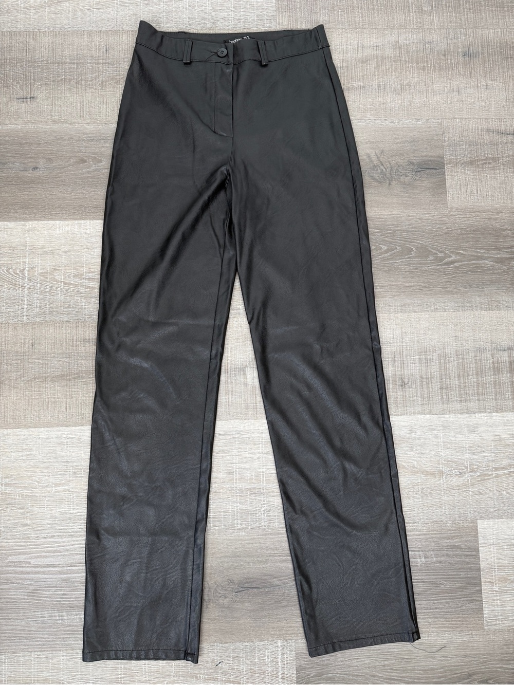 Boohoo Size 6 Black Faux Leather Straight Leg Pants